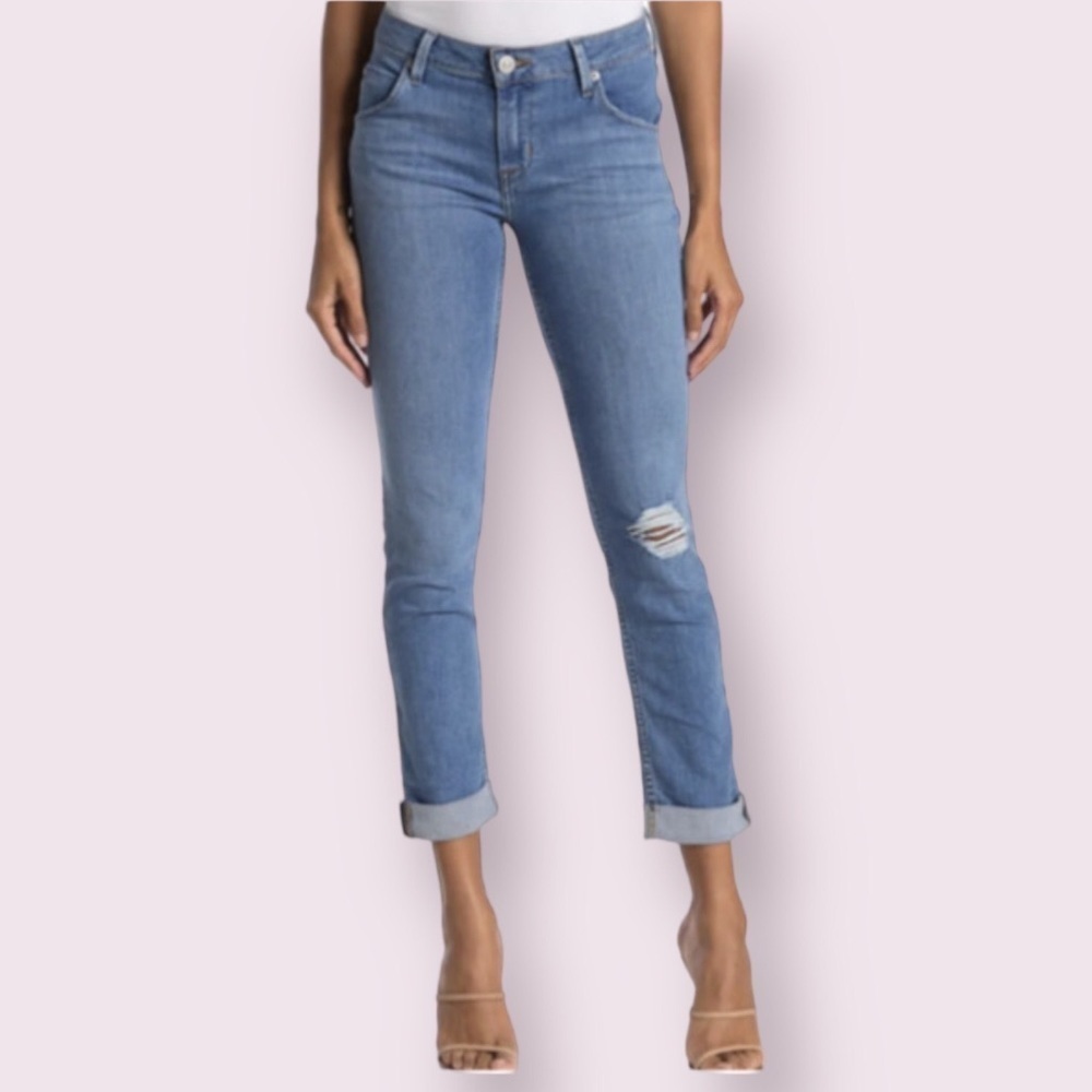 HUDSON Womens Cotton Lyocell Blend Bacara Crop Straight Cuffed Mid Rise Jeans 29